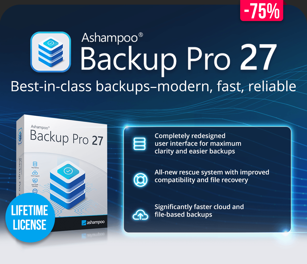 Ashampoo Backup Pro 27终身授权只需75$！